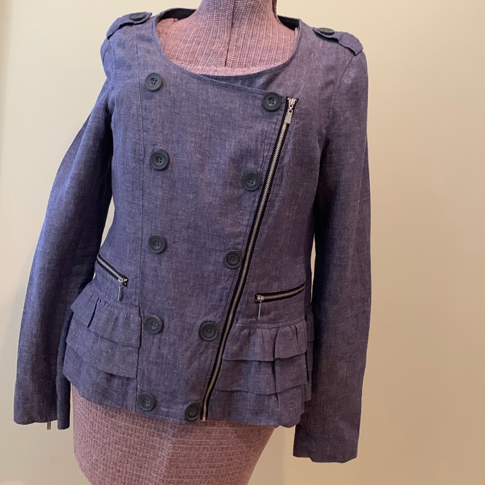 Kensie Jacket Large Indigo Linen Blend
